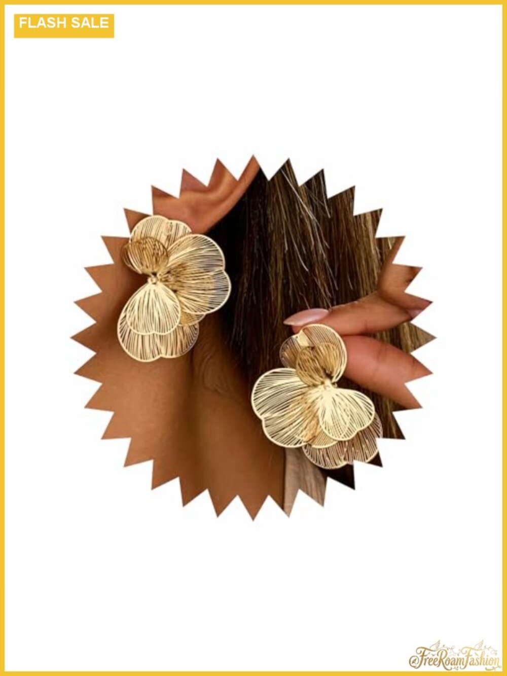 14K Gold Plated Flower Hoop Dangle Drop Earrings